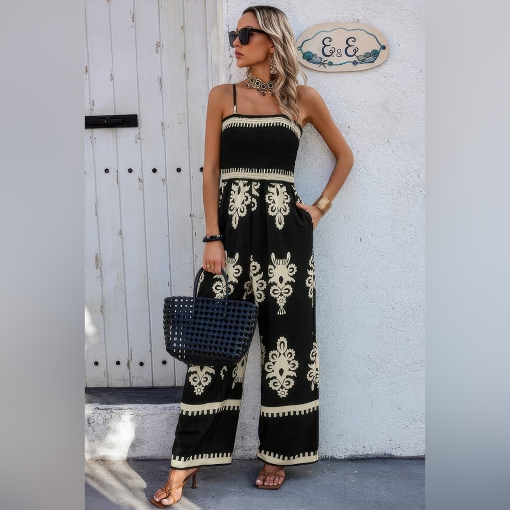 Geo print off shoulder high waist fit jumpsuit luxury women’s top seller